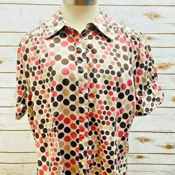 APT. 9 Women Short Sleeve Button Down Collared Brown Polka Dots Shirt Plus Sz 1X - Picture 1 of 12